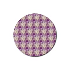 Doily Only Pattern Purple Rubber Round Coaster (4 Pack) 