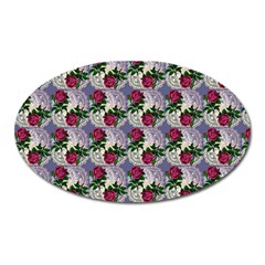 Doily Rose Pattern Blue Oval Magnet