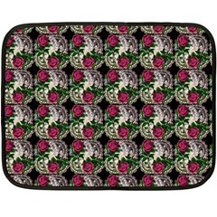 Doily Rose Pattern Black Fleece Blanket (Mini)