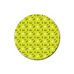 Green Elephant Pattern Yellow Rubber Round Coaster (4 Pack)  by snowwhitegirl