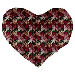 Doily Rose Pattern Red Large 19  Premium Flano Heart Shape Cushions by snowwhitegirl