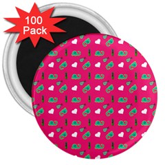 Green Elephant Pattern Hot Pink 3  Magnets (100 Pack) by snowwhitegirl