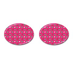 Green Elephant Pattern Hot Pink Cufflinks (oval)