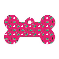 Green Elephant Pattern Hot Pink Dog Tag Bone (two Sides)