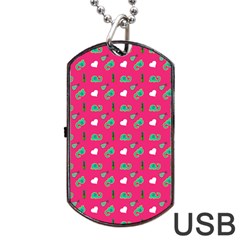 Green Elephant Pattern Hot Pink Dog Tag Usb Flash (one Side) by snowwhitegirl