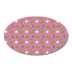 Green Elephant Pattern Mauve Oval Magnet