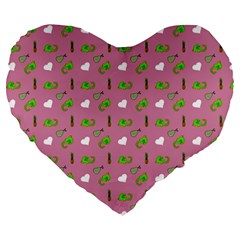 Green Elephant Pattern Mauve Large 19  Premium Heart Shape Cushions by snowwhitegirl