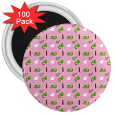 Green Elephant Pattern Pink 3  Magnets (100 Pack) by snowwhitegirl