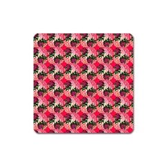 Doily Rose Pattern Watermelon Pink Square Magnet