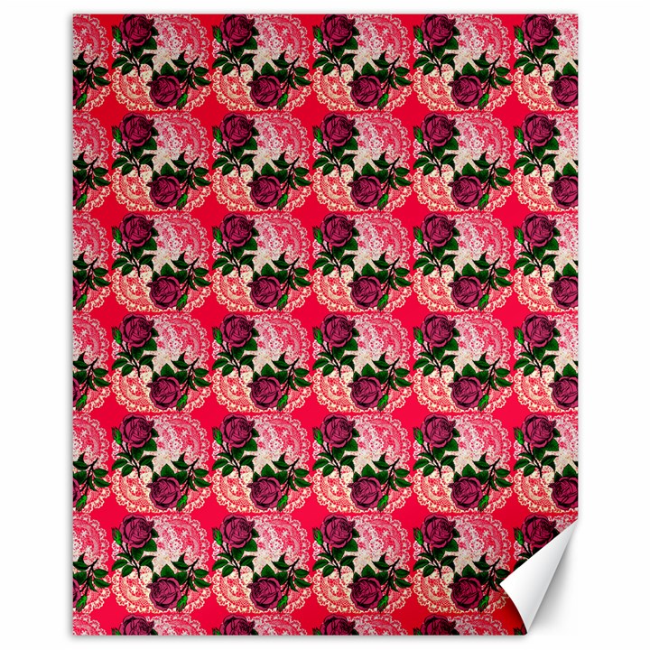 Doily Rose Pattern Watermelon Pink Canvas 11  x 14 