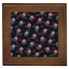 Dark Floral Butterfly Blue Framed Tile