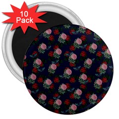 Dark Floral Butterfly Blue 3  Magnets (10 pack) 