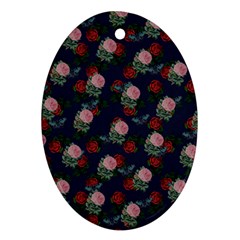 Dark Floral Butterfly Blue Oval Ornament (Two Sides)