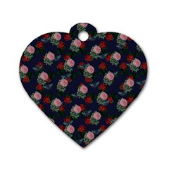 Dark Floral Butterfly Blue Dog Tag Heart (Two Sides)