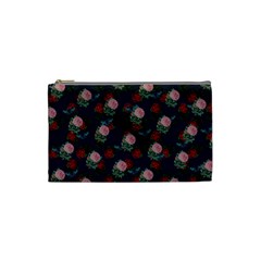 Dark Floral Butterfly Blue Cosmetic Bag (Small)