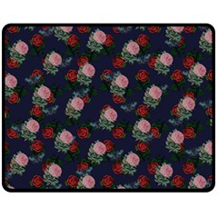 Dark Floral Butterfly Blue Fleece Blanket (Medium) 