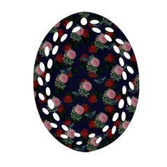 Dark Floral Butterfly Blue Oval Filigree Ornament (Two Sides)