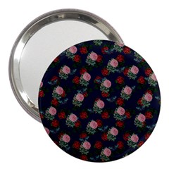 Dark Floral Butterfly Blue 3  Handbag Mirrors