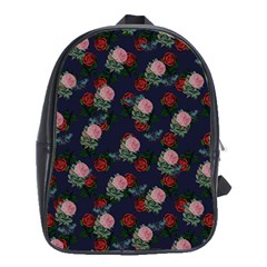 Dark Floral Butterfly Blue School Bag (XL)