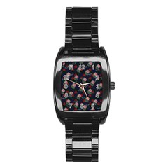 Dark Floral Butterfly Blue Stainless Steel Barrel Watch