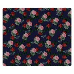 Dark Floral Butterfly Blue Double Sided Flano Blanket (Small) 