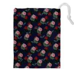 Dark Floral Butterfly Blue Drawstring Pouch (5XL)