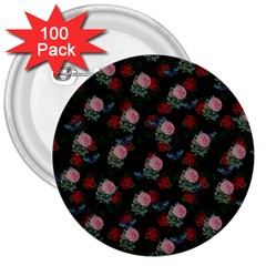 Dark Floral Butterfly Black 3  Buttons (100 Pack)  by snowwhitegirl