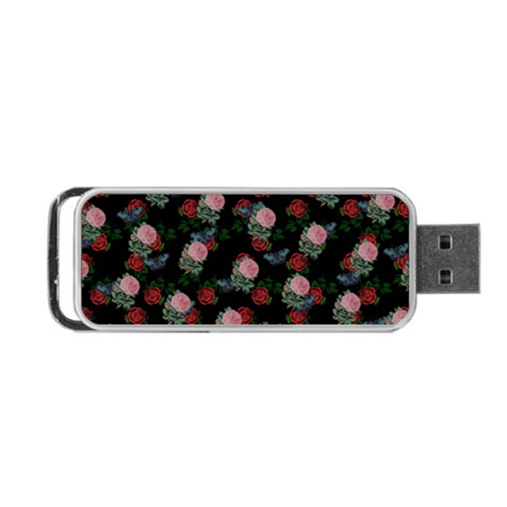 Dark Floral Butterfly Black Portable USB Flash (One Side)