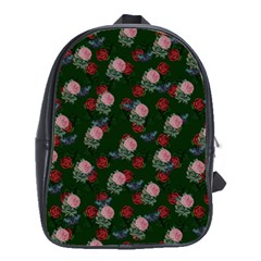 Dark Floral Butterfly Green School Bag (large)