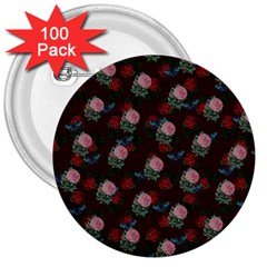 Dark Floral Butterfly Burgundy 3  Buttons (100 Pack)  by snowwhitegirl