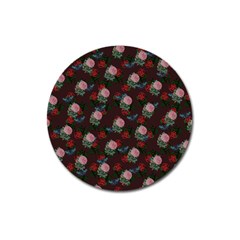 Dark Floral Butterfly Burgundy Magnet 3  (round)