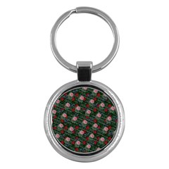 Dark Floral Butterfly Teal Bats Lip Green Key Chain (Round)