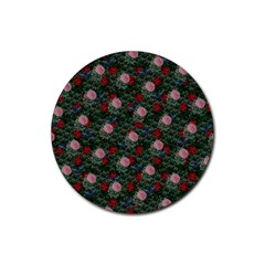 Dark Floral Butterfly Teal Bats Lip Green Rubber Coaster (Round) 