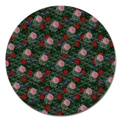 Dark Floral Butterfly Teal Bats Lip Green Magnet 5  (Round)