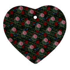 Dark Floral Butterfly Teal Bats Lip Green Heart Ornament (two Sides) by snowwhitegirl