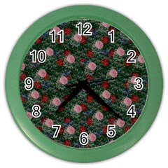 Dark Floral Butterfly Teal Bats Lip Green Color Wall Clock by snowwhitegirl