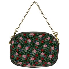 Dark Floral Butterfly Teal Bats Lip Green Chain Purse (One Side)