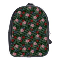 Dark Floral Butterfly Teal Bats Lip Green School Bag (large)