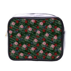 Dark Floral Butterfly Teal Bats Lip Green Mini Toiletries Bag (One Side)