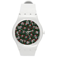 Dark Floral Butterfly Teal Bats Lip Green Round Plastic Sport Watch (m) by snowwhitegirl