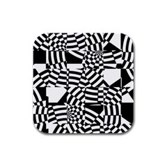 Black And White Crazy Pattern Rubber Square Coaster (4 Pack)  by Sobalvarro