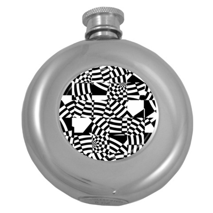 Black And White Crazy Pattern Round Hip Flask (5 oz)