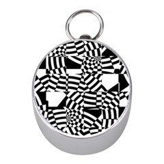 Black And White Crazy Pattern Mini Silver Compasses by Sobalvarro