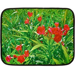 Red Flowers And Green Plants At Outdoor Garden Fleece Blanket (mini) by dflcprintsclothing