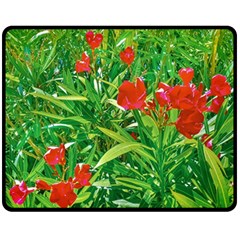 Red Flowers And Green Plants At Outdoor Garden Fleece Blanket (medium)  by dflcprintsclothing