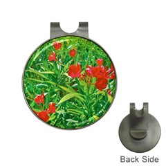 Red Flowers And Green Plants At Outdoor Garden Hat Clips With Golf Markers by dflcprintsclothing