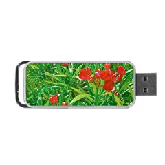 Red Flowers And Green Plants At Outdoor Garden Portable Usb Flash (one Side) by dflcprintsclothing