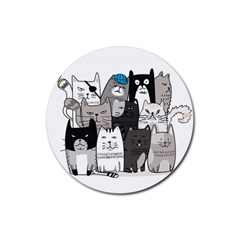 Cute Cat Hand Drawn Cartoon Style Rubber Round Coaster (4 Pack)  by Vaneshart