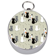 Cute Cat Seamless Pattern Silver Compasses