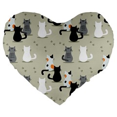 Cute Cat Seamless Pattern Large 19  Premium Flano Heart Shape Cushions by Vaneshart